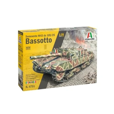 Abbildung von Italeri 6751 1:35 Semovente M43 da 105/25 Basotto originalgetreue Nachbildung, Modellbau, Plastik Bausatz, Basteln, Hobby, Kleben, Modellbausatz, Zusammenbauen, unlackiert,
