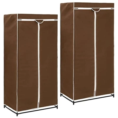 Abbildung von vidaXL 2X Kleiderschrank mit Reißverschlüssen Faltschrank Stoffschrank Campingschrank Garderobe Schrank Regal Garderobenschrank Braun 75x50x160cm