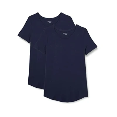 Abbildung von Amazon Essentials Damen Tunika mit U Ausschnitt und Kurzen Ärmeln, 2er Pack, Marineblau, S
