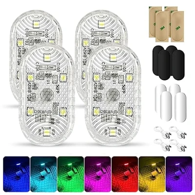 Abbildung von NEOVSUNY 4 Stück Auto LED Innenbeleuchtung, Magnetisch USB Touch Licht RGB 7 Farben Einstellbar Innenraum Ambientebeleuchtung für Wiederaufladbaren Mobilen Zubehör Nachtlicht