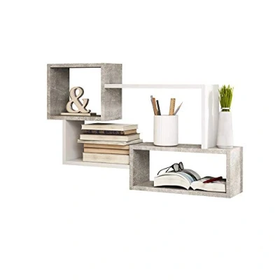 Abbildung von Selsey Kassi Wandregal/Hängeregal/Bücherregal in Betonoptik/Weiß Matt 54x87cm, 30 x 50 cm