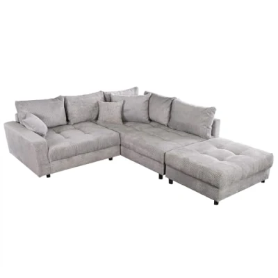 Abbildung von riess ambiente Ecksofa KENT 220cm hellgrau / schwarz, Einzelartikel 1 Teile, Wohnzimmer · Cord mit Federkern inklusive Hocker L Form Modern