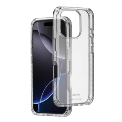 Abbildung von Hama Handyhülle „Extreme Protect“ Apple iPhone 16 Pro (Bumper D3O Lizenz, stoßfest, sturzsicher und bruchsicher, durchsichtige Hülle ohne Vergilben, Case für induktives Laden) transparent