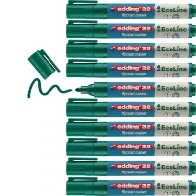 Abbildung von edding 31 EcoLine Flipchartmarker grün 10 Stifte Rundspitze 1,5 3 mm zum Schreiben, Zeichnen auf Flipcharts Tinte schlägt nicht durch Papier trocknet aus nachfüllbar