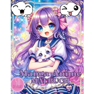 Abbildung von Manga Anime Malbuch für Mädchen ab 10 Jahren: 50 Motive zum Ausmalen und Entspannen Perfekt als Geschenk Teenager Malen