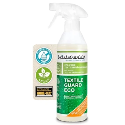 Abbildung von FIBERTEC Textile Guard Eco RT 100% PFAS freie Imprägnierung 500ml Imprägnierspray für Jacken und weitere Outdoorbekleidung, Biologisch abbaubarer Wetterschutz Made in Germany