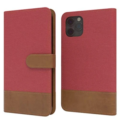 Abbildung von EAZY CASE Tasche kompatibel mit iPhone 11 Pro Stoff Schutzhülle Standfunktion Klapphülle im Bookstyle, Handytasche Handyhülle Magnetverschluss und Kartenfach, Kunstleder, Rot