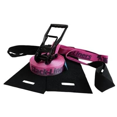 Abbildung von 4 Teiliges Slackline Set neon PINK 50mm breit, 25m lang mit Langhebelratsche Slack Liners Made in Germany