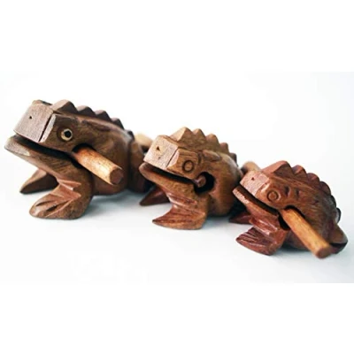 Abbildung von Guiro Percussion Musikinstrumente Holz 3 teilig 3er Set Naturholz Güiro Frosch 10 8 5cm