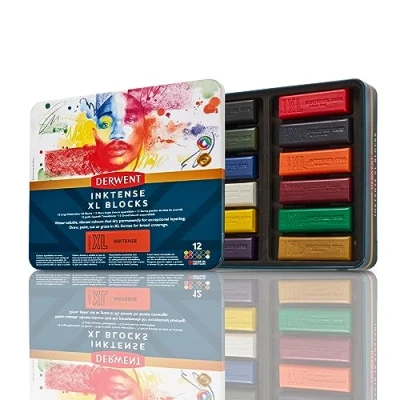 Abbildung von Derwent Inktense XL Farbblock, 12er Set Malstifte, 60 mm, extrabreite Farbstifte, wasserlöslich, ideal zum Skizzieren, Zeichnen, Profi Qualität, in Stiftbox, 2306162