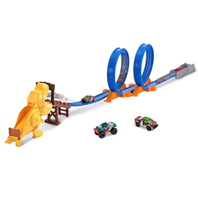 Abbildung von Metal Machines T Rex Attack Building Trackset with Mini Racing Car