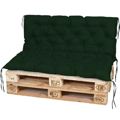 Abbildung von TexDeko® Garden Palettenauflage 120x60cm mit Rückenlehne wasserabweisend UV beständig Premium Sitzkissen gesteppt für Europaletten Palettenkissen Palettenpolster (Dunkelgrün)