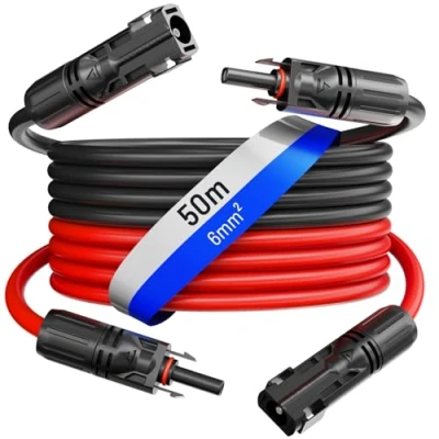Abbildung von HB DIGITAL 2x 50m 4mm² Solarkabel Verlängerungskabel Kabelpaar für Photovoltaik Anlagen H1Z2Z2 K mit 1500V Solarstecker Solar Modul Verbindungskabel flexibel witterungsbeständig IP68 Rot &amp; Schwarz
