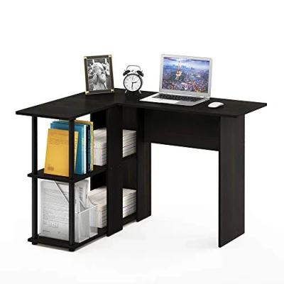 Abbildung von Furinno Abbott L förmiger Schreibtisch mit Regalen, holz, Espresso/Schwarz, 87.5 x 73.51 cm