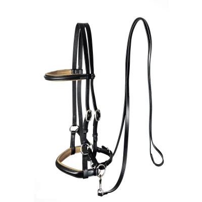 Abbildung von F.R.A. Gebisslose Trense Pardoes Deluxe Side Pull Lederen Zügel Schwarz/Beige Warmblut