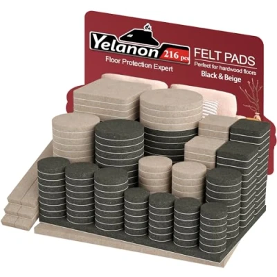 Abbildung von Yelanon Filzgleiter selbstklebend 216 Stück, Schneidbarer Filz für,Kratzfeste Möbelgleiter für Stühlemöbelgleiter,Möbelgleiter,Chair Leg Floor Protectors, beige und schwarz