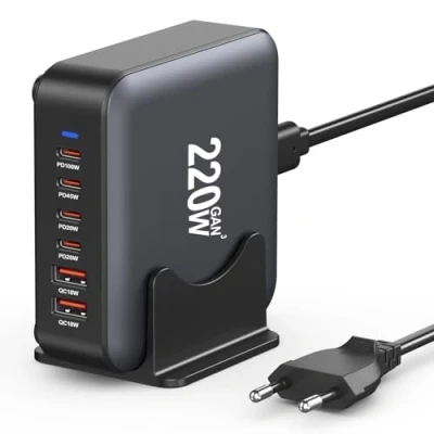 Abbildung von USB C Ladegerät Mehrfach, 220W 6 Port Ladestation【4 C+2 A】 Hub Schnelles Kompaktes GaN Stromadapter, PD Netzteil + QC A Charger Kompatibel mit iPhone/ipad/Samsung/Pixel/Laptop