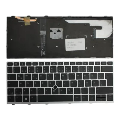 Abbildung von Keyboards4Laptops Deutsch mit Zeiger Silber Rahmen Hinterleuchtet Schwarz kompatible Ersatz Tastatur kompatibel HP EliteBook 830 G5