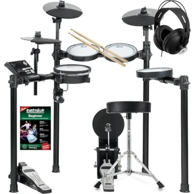 Abbildung von XDrum DD 460P E Drum Kit Home Set Kompaktes elektronisches Schlagzeug 25 Kits und 15 Songs Mesh Heads Spar inkl. Hocker, Kopfhörer, Sticks Schule Schwarz
