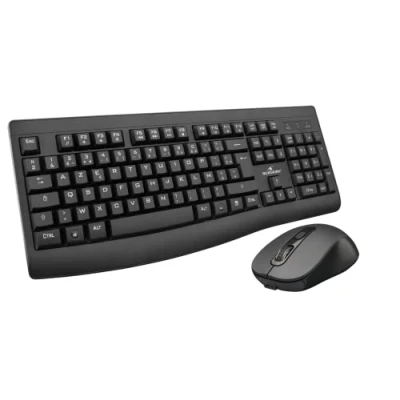 Abbildung von BlueStork Wiederaufladbare kabellose Maus Tastatur, 12 Tasten, Multimedia, ergonomische Maus, kabellos, 1600 DPI, ergonomisches Design, 90 Stunden Akkulaufzeit, kompatibel mit Windows AZERTY