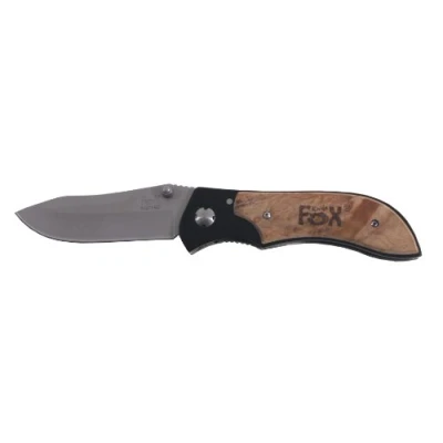 Abbildung von FoxOutdoor Taschenmesser Klappmesser, Einhand, mit Edelholzeinlage, (Packung), ergonomisch geformter Metallgriff