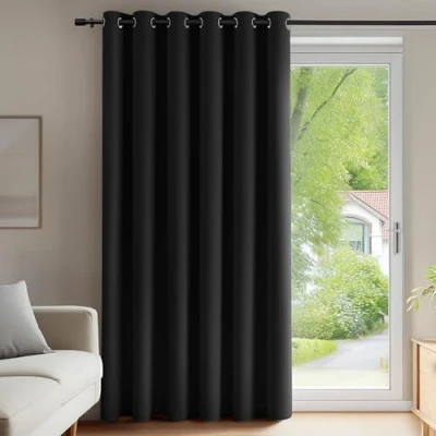 Abbildung von Deconovo Vorhang Verdunkelung Ösen Gardinen Verduklungsvorhang Wohnzimmer Ösenvorhang Dicke Thermogardine Kälteschutz Wärmeisolierend Türtrenner, 280x200 cm(HöhexBreite), Schwarz, 1 Stück