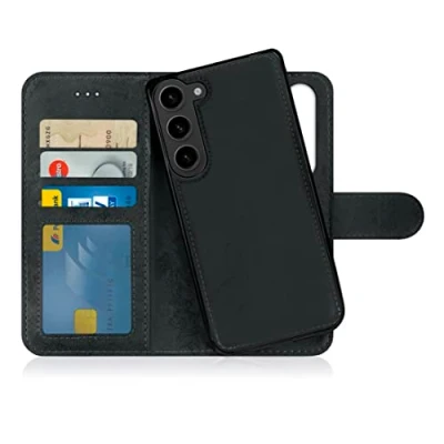 Abbildung von MyGadget Flip Case für Samsung Galaxy S23 FE [ abnehmbare Magnet Hülle ] Handyhülle aus Kunstleder Klapphülle mit Kartenfach Schutzhülle in Schwarz