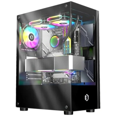 Abbildung von EMPIRE GAMING (2024 Neu) Gamer PC Gehäuse CM 241 ARGB Mid Tower Micro ATX und ITX 3 Lüfter 120 mm Pins 5 V LED RGB Adressierbar MB Sync Schwarz