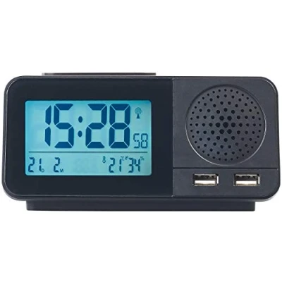 Abbildung von auvisio Funkradiowecker: Funk Radiowecker mit 2 Weckzeiten, Hygro &amp; Thermometer, 2X USB, A (Funk Netzteil, Funkuhrenradio, Apple iPhone Ladekabel)