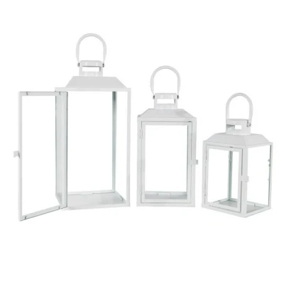 Abbildung von Mojawo Laterne 3er Gartenlaternen Laternen Metall Windlicht Weiß H24/33/41cm