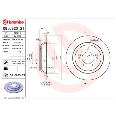 Abbildung von BREMBO 08.C823.21 Bremsscheibe 284 10 5 voll beschichtet hochgekohlt mit Schrauben HYUNDAI: Kona SUV, Box Body / KIA: SOUL 2