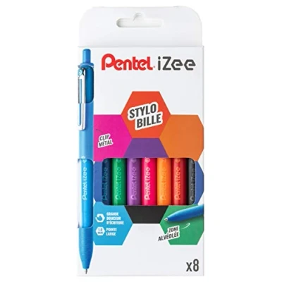 Abbildung von Pentel BX470/8 iZee Druckkugelschreiber mit Metallclip, breite Spitze, 1 mm, 8 Stück