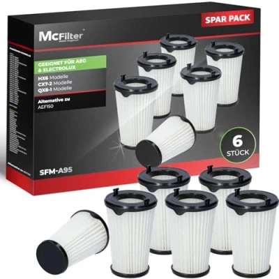 Abbildung von McFilter HEPA Filter 6x geeignet für AEG CX7 2 QX8 ERGORAPIDO, Electrolux, Juno Zanker Zanussi 9001683755, passgenau, wie AEF150