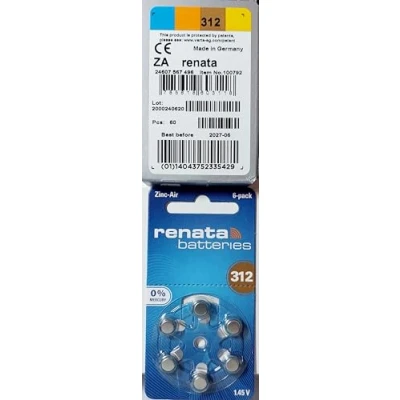 Abbildung von 60 Stück Renata ZA 312 Hörgerätebatterie 180 mAh 1,4 V
