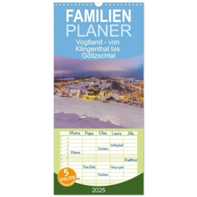 Abbildung von Familienplaner 2025 Vogtland von Klingenthal bis Göltzschtal mit 5 Spalten (Wandkalender, 21 cm x 45 cm), CALVENDO