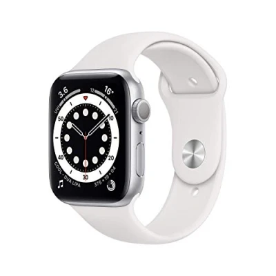 Abbildung von Apple Watch Series 6 (GPS, 44MM) Aluminiumgehäuse Silber mit Weiß Sportarmband (Generalüberholt)