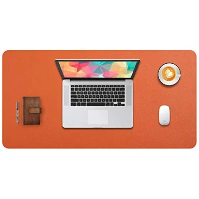 Abbildung von Mausepad XL, Große Mausmat, DOBAOJIA Schreibtischmatte, Schreibtischunterlage für Laptop/Tastatur/Maus, Schreibblock, PU Leder Wasserdicht + Wildleder Rutschfest 80 x 40cm (Mandarine)