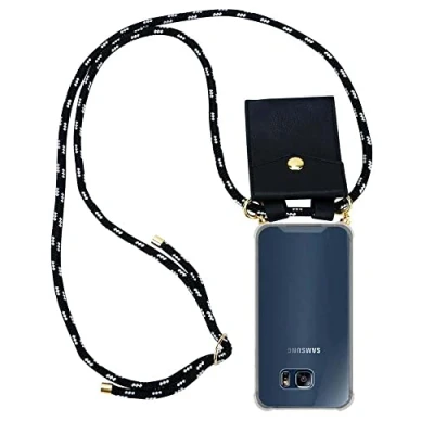 Abbildung von Cadorabo Handykette kompatibel mit Samsung Galaxy S6 Edge Schutzhülle TPU Silikon Case Necklace Design Slim Kratzfest Kordel Band Etui Rundumschutz Hülle für in Schwarz