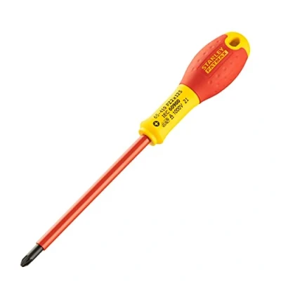 Abbildung von Stanley FatMax Schraubendreher Pozidriv PZ2 0 65 419 (isoliert, VDE konform, 125 mm Länge, Chrom Vanadium, Soft Grip, für Elektriker &amp; sicheres Arbeiten an spannungsführenden Leitungen bis 1000V)