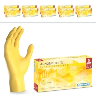 Abbildung von 1000 Stk (10x100) ARNOMED Einweghandschuhe Gelb, Einmalhandschuhe S, Nitril Handschuhe Einweg, Nitrilhandschuhe puderfrei, Gummihandschuhe Schutzhandschuhe, in M, L, XL