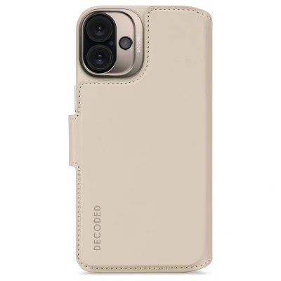 Abbildung von Apple iPhone 16 Plus Hülle MagSafe Echtleder Decoded Klapphülle/2 in 1 Case Handyhülle Beige