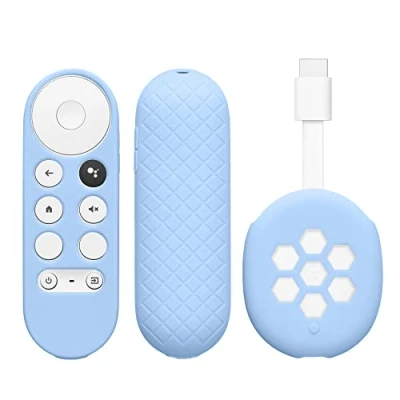 Abbildung von kwmobile 2X Hülle für Fernbedienung und Streaming Gerät kompatibel mit Google Chromecast 2020 4K (not for New Generation) Silikon Case Set TV Zubehör in Hellblau