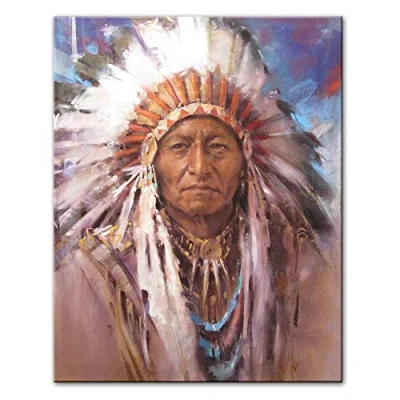 Abbildung von Five Seller Indianer Häuptling Leinwand Malerei Chef Eines Stammes Wandkunst Druck Poster Bild Dekorative Haus Dekoration (1,30 x 45 cm(Kein Rahmen))