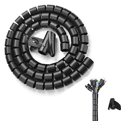 Abbildung von Kabelschlauch, Kabelspirale 22mm x 3M Flexibles Spiralschlauch, Kabel Organizer mit Kabelführungsclip, Kürzbar Kabelhülle von Kabeln bei PC, Computer, TV, Heimkino, HiFi Anlage…