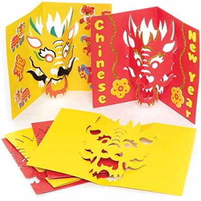Abbildung von Baker Ross Chinesischer Drache Pop Out Karten 10er Pack, Chinesisches Neujahr Basteln für Kinder (FC127), sortiert