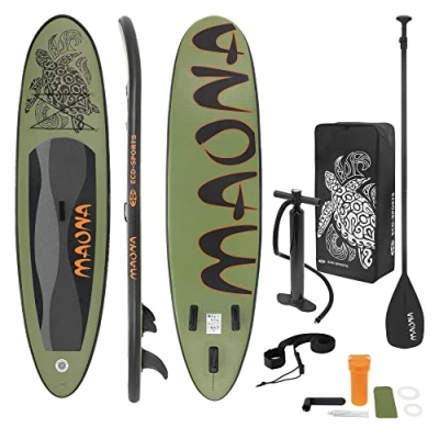 Abbildung von ECD Germany Aufblasbares Stand Up Paddle Board Maona 308 x 78 10 cm Olive PVC bis 120kg Pumpe Tragetasche Zubehör SUP Paddling Paddelboard Surfboard Verschiedene Modelle