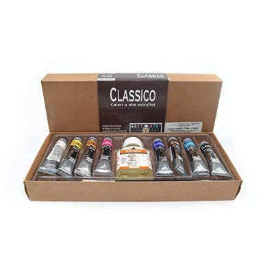 Abbildung von Maimeri Classico Einführungsset mit 8 x 20 ml Aluminiumtuben + Malmittel Pinsel