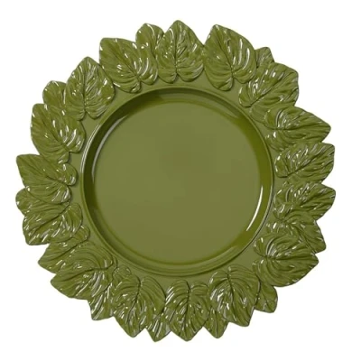 Abbildung von Inge glas Dekoteller 35cm Kunststoff Blätter Festliche Platzteller für Verschiedene Anlässe Tischdeko Unterteller Hochzeit Jubiläum Weihnachten Weihnachtsteller Weihnachtsdeko Grün