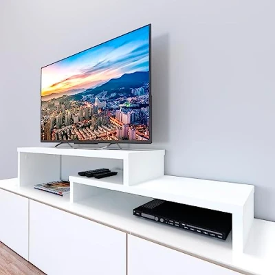 Abbildung von Henor TV Schrank verstellbare Leiter Holz FSC® 110+90 x 35 30/15 cm Weiß