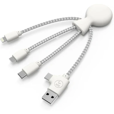 Abbildung von Xoopar Mr Bio Multi USB Kabel 4 in 1 Krakenform weiß Universal Ladegerät aus recyceltem Kunststoff Stecker, C, Lightning, Micro für Smartphone